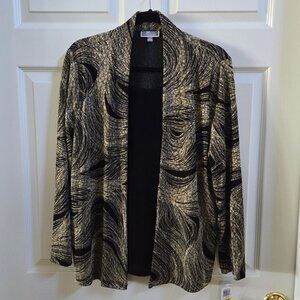 NWT JM Collection Black Gold Open Front Jacket with Built in Tank / Shell Sz M